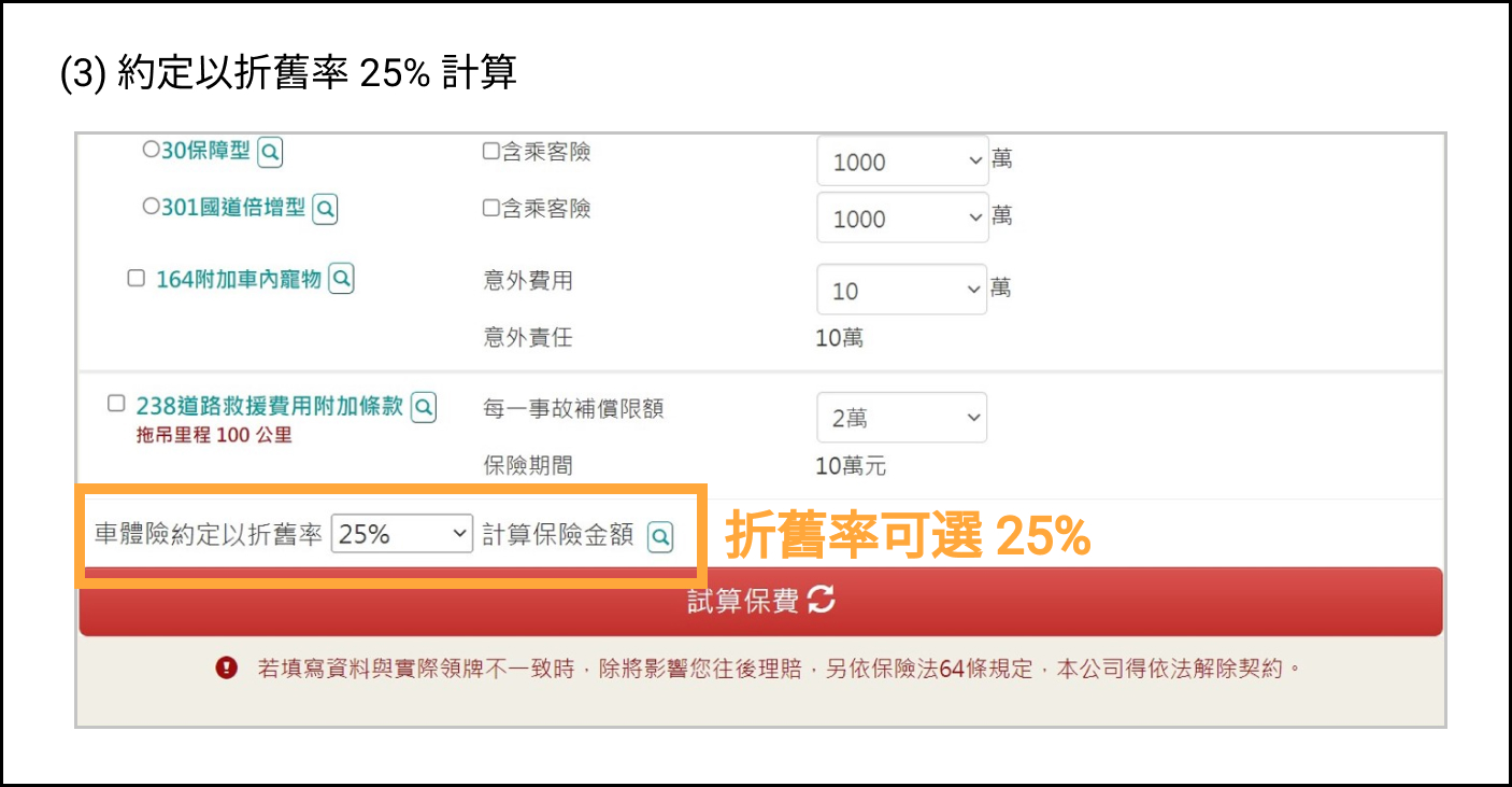新安東京車體險試算折舊率選擇25% #Finfo%